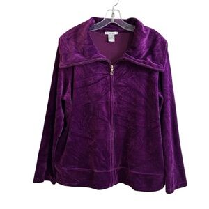 Vintage Joan Vass Jacket Purple Velour Zip Size 3 ( XL )